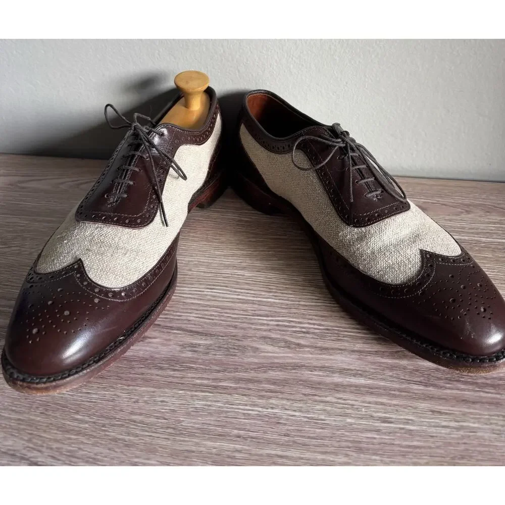 Mens Allen Edmonds Strawfut Brn Leather/Linen Spectator OXFORD DRESS Shoes 11 D